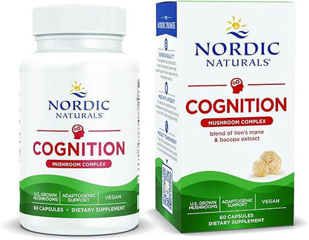 Cognition Mushroom Complex, Unflavored - 60 Capsules - Brain, Memory & Mood Support - Blend of Lion’s Mane Mushroom & Bacopa Extract - Non-GMO - Certified Vegan - 30 Servings in Pakistan