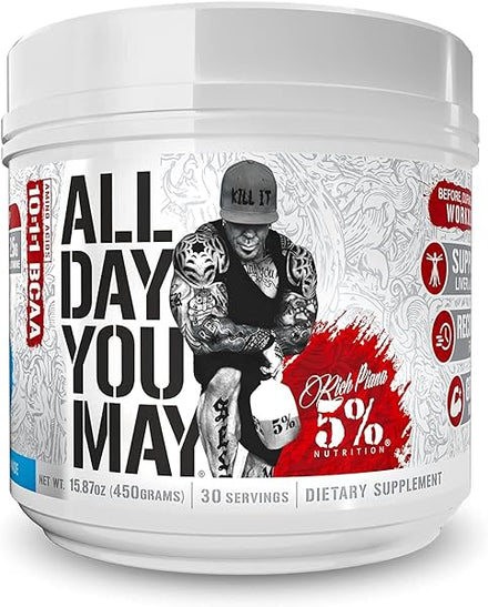 5% Nutrition Rich Piana AllDayYouMay BCAA Powder | Premium Intra & Post Workout Amino Acids, Hydration, Endurance, Muscle Recovery, Joint & Liver Support | 15.9 oz, 30 Servings (Blueberry Lemonade) in Pakistan