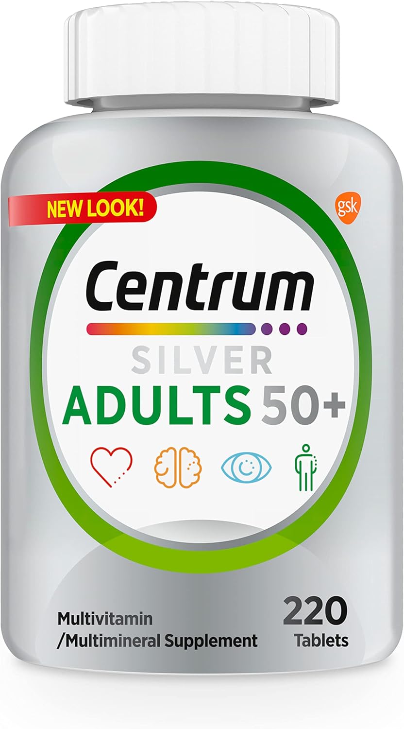 Centrum Silver Multivitamin for Adults 50 Plus, Multivitamin/Multimineral Supplement, Vitamin D3, B Vitamins, Gluten Free, Non-GMO Ingredients, Supports Memory and Cognition in Older Adults - 220 Ct