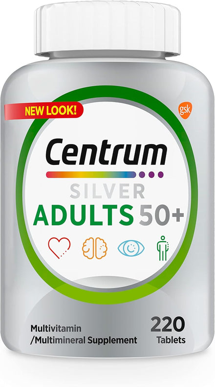 Centrum Silver Multivitamin for Adults 50 Plus, Multivitamin/Multimineral Supplement, Vitamin D3, B Vitamins, Gluten Free, Non-GMO Ingredients, Supports Memory and Cognition in Older Adults - 220 Ct