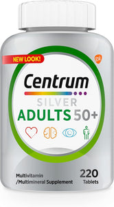 Centrum Silver Multivitamin for Adults 50 Plus, Multivitamin/Multimineral Supplement, Vitamin D3, B Vitamins, Gluten Free, Non-GMO Ingredients, Supports Memory and Cognition in Older Adults - 220 Ct