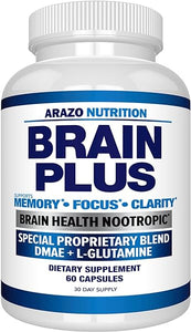 Arazo Nutrition Premium Brain Function Supplement – Memory, Focus, Clarity – Nootropic Booster with DMAE, Bacopa Monnieri, L-Glutamine, Multi Vitamins, Multi Minerals in Pakistan