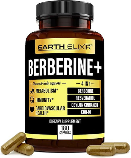 4-in-1 Berberine Supplement 1200mg (180 Caps) w/ 200mg COQ10, 400mg Resveratrol & 150mg of Ceylon Cinnamon –3rd Party Tested– Berberine w/Ceylon Cinnamon Supplements –Max Purity– CO Q 10 in Pakistan