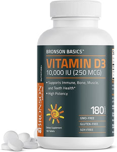 Bronson Vitamin D3 10,000 IU (250 MCG) for Healthy Muscle Function and Immune Support, Non-GMO, 180 Tablets in Pakistan