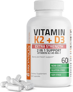 Bronson Vitamin K2 (MK7) with D3 Extra Strength Supplement Bone Health Non-GMO Formula 10,000 IU & 120 mcg MK-7 Easy to Swallow D K, 60 Capsules in Pakistan