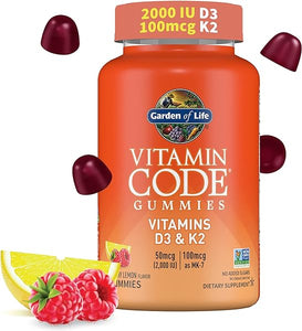 Garden of Life Vitamin D3+K2 Gummies with Prebiotics&Probiotics for Digestion,2000 IU Vitamin D3+100mcg K2 for Bone&Immune Health for Adults,Vitamin Code,Non-GMO,Gluten-Free,45 Raspberry Lemon Gummies in Pakistan