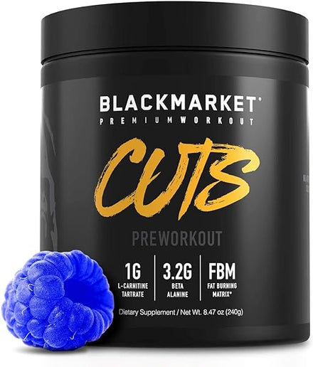 CUTS Pre Workout - Flavored Energy Powdered Drink Mix for Men & Women, Great for Muscle Definition, Fat Burning, Thermogenic, Creatine Free, (Blue Razz, 30 Servings) in Pakistan