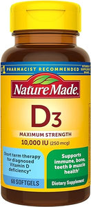 Nature Made Maximum Strength Vitamin D3 10000 IU (250 mcg), Dietary Supplement for Bone, Teeth, Muscle and Immune Health Support, 60 Softgels, 60 Day Supply in Pakistan
