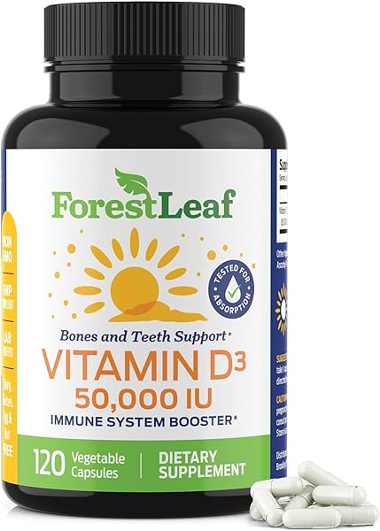 ForestLeaf Vitamin D3 50000 IU - Bone Health and Immune Support - Small Easy to Swallow Capsules - Non-GMO Gluten Free VIT D - VIT D3 Vitamin D Supplements for Women and Men, 120 Count in Pakistan in Pakistan