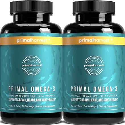 Omega 3 Fish Oil Supplements, 30 Servings Soft Gels Capsules w/ 1000mg EPA + DHA Supplements, No Fishy Burps Non-GMO Omega 3 Fatty Acid, 2 Pack in Pakistan