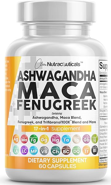 Ashwagandha 5000mg Maca Root 2000mg Fenugreek 3000mg Supplement with Tongkat Ali Ginseng - Assists with Stress, Mood & Thyroid Health - Ashwagandha Capsules Maca Pills Fenugreek Caps - 60 Count in Pakistan