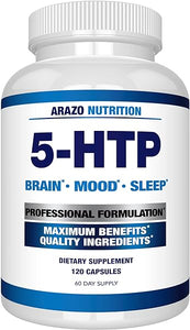 Arazo Nutrition 5-HTP 200 MG Plus Calcium for Mood, Sleep – Supports Calm and Relaxed Mood – 99% High Purity – 120 Capsules in Pakistan