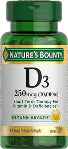 Nature's Bounty Vitamin D for Immune Support and Promotes Healthy Bones, 10000IU, Softgels, Multi-Color, 10,000 IU, 72 Count (Pack of 1) in Pakistan