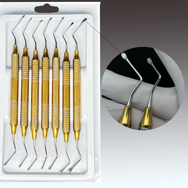7Pcs Dental Curette Jagged Curettes Kit Dental Scaler Gracey Bone Curette Implant Tools in Pakistan