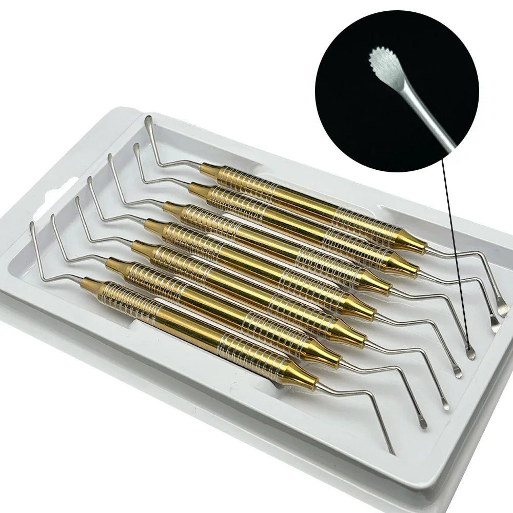 7Pcs/set Dental Curette Jagged Curettes Kit Dentistry Double Ends Cleaning Excavator Restorative Spoon Implant Tools