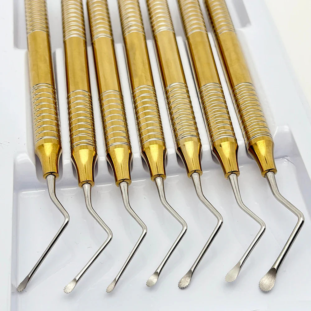 7Pcs/set Dental Curette Jagged Curettes Kit Dentistry Double Ends Cleaning Excavator Restorative Spoon Implant Tools