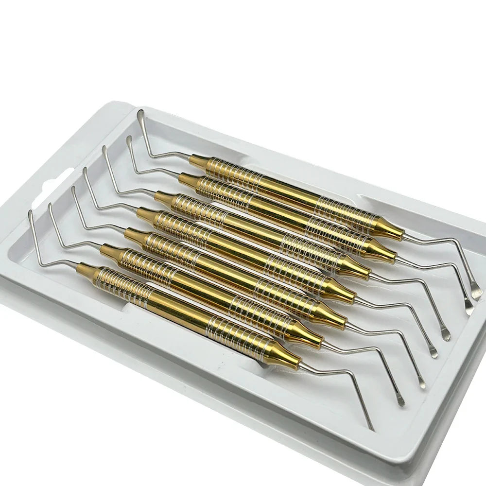 7Pcs/set Dental Curette Jagged Curettes Kit Dentistry Double Ends Cleaning Excavator Restorative Spoon Implant Tools