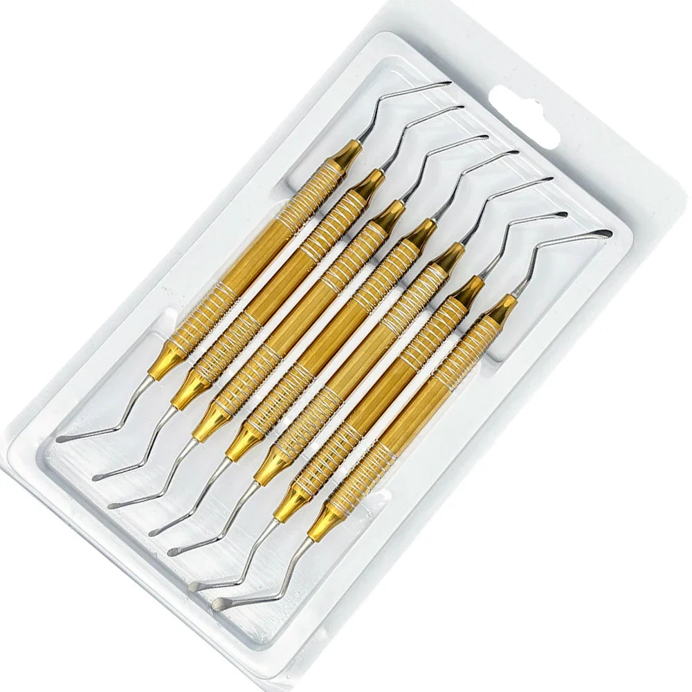 7Pcs/set Dental Curette Jagged Curettes Kit Dentistry Double Ends Cleaning Excavator Restorative Spoon Implant Tools