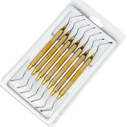 7Pcs/set Dental Curette Jagged Curettes Kit Dentistry Double Ends Cleaning Excavator Restorative Spoon Implant Tools