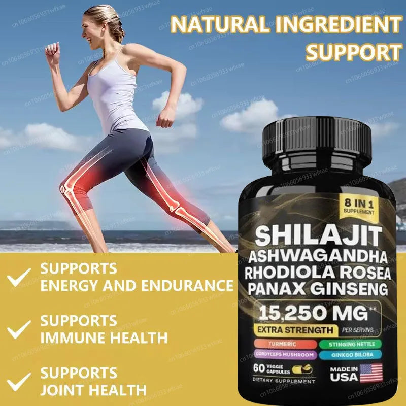 8-IN-1 Shilajit Capsules Pure Himalaya Supplement Supports Energy Endurance Muscle Building and Stress Relief