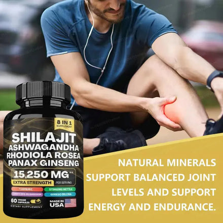 8-IN-1 Shilajit Capsules Pure Himalaya Supplement Supports Energy Endurance Muscle Building and Stress Relief