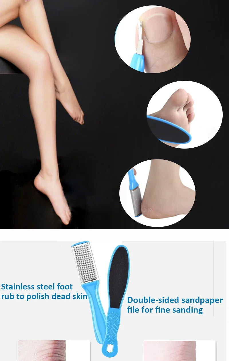 8 Piece Set Foot Rasp High Stainless Steel Remover Exfoliating Heel Sharpener Dead Skin Crackles Removal Nail Foot Care Tool