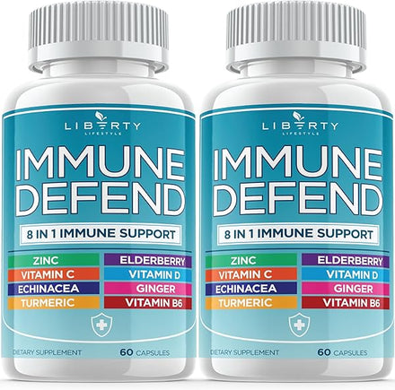 8 in 1 Immune Defense Support, Immunity Vitamins Supplement Booster with Zinc 50mg, Vitamin C Elderberry Vit D3 5000 IU, Turmeric Curcumin & Ginger, Echinacea - Allergy Relief for Kids Adults (2 Pack) in Pakistan