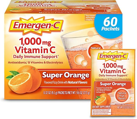 Emergen-C 1000mg Vitamin C Powder for Daily Immune Support Caffeine Free Vitamin C Supplements with Zinc and Manganese, B Vitamins and Electrolytes, Super Orange Flavor -60 Count(Pack of 1) in Pakistan