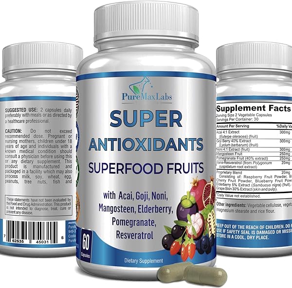 Super Antioxidant Fruit Superfood Complex - Powerful Antioxidant Superfruits, Acai, Goji, Noni, Mangosteen, Pomegranate, Elderberry, Resveratrol, Immune Support, Skin Care - 60 Capsules in Pakistan in Pakistan