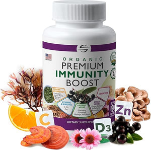 Organic Premium Immunity Boost | Vitamin C 500mg, Zinc 11mg, D3, Elderberry, Echinacea, Mushroom Supplement | Reishi, Maitake, Lions Mane | Immune Support Supplements for Adults - 90 Capsules in Pakistan