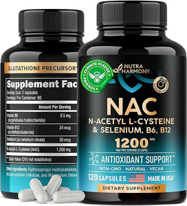 NAC Supplement | Selenium | B6 | B12 - Antioxidant, Immune Support - N Acetyl Cysteine 600 mg per Capsule, 1200 mg per Serving - Made in USA - Non-GMO, Gluten-Free, Vegan - 2 Month Supply in Pakistan