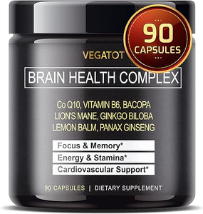 VEGATOT Brain Booster 6,102MG *USA Made and Tested* Brain Health Complex Supplement Concentrated Extract with CoQ-10 VIT B6 Lion's Mane Ginkgo Biloba Lemon Balm Ginseng - Focus Memory Energy in Pakistan