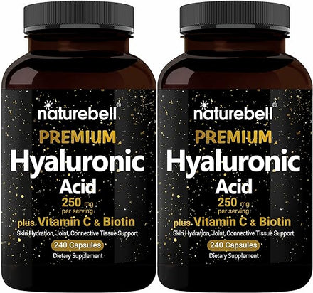 2 Pack Plant Based Hyaluronic Acid Supplements 250mg with 25mg Vitamin C & Biotin 5000mcg, 480 Total Capsules | Essential for Hair Growth, Joint Support, & Hydrating Skin | Non-GMO in Pakistan