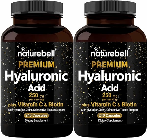 2 Pack Plant Based Hyaluronic Acid Supplements 250mg with 25mg Vitamin C & Biotin 5000mcg, 480 Total Capsules | Essential for Hair Growth, Joint Support, & Hydrating Skin | Non-GMO in Pakistan in Pakistan