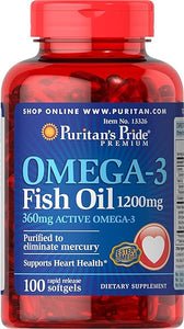 Omega-3 Fish Oil, 1200 mg, Supports Heart Health and Healthy Circulation, 100 Count in Pakistan