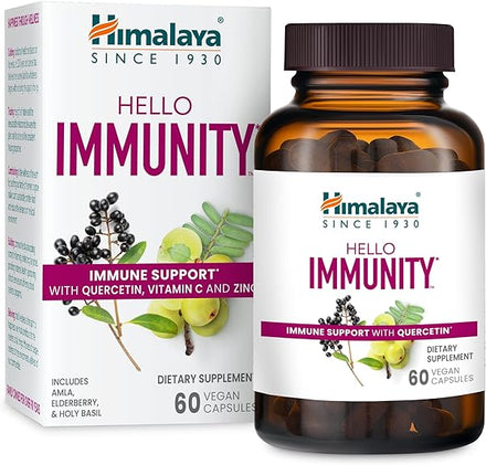 Himalaya Hello Immunity with Quercetin, Vitamin C, Vitamin D, Zinc, Amla, Elderberry & Holy Basil for Daily Immune Support, Vegan, Gluten Free, 60 Capsules, 1 Month Supply in Pakistan