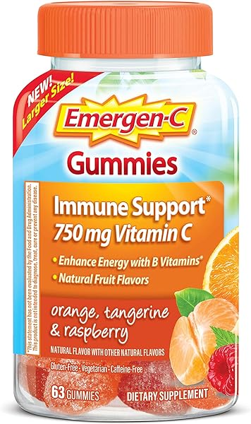 Emergen-C 750mg Vitamin C Gummies for Adults, Immune Support Gummies with B Vitamins, Gluten Free, Orange, Tangerine and Raspberry Flavors - 63 Count in Pakistan in Pakistan