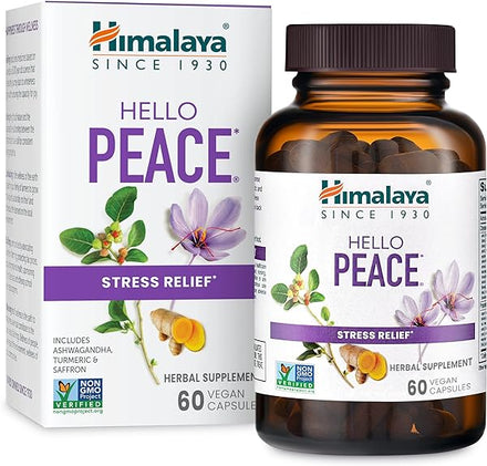 Hello Peace, Daily Stress Relief Herbal Supplement, Ashwagandha, Turmeric, Saffron, Eases Nervousness, Relaxation and Calm, Balances Cortisol, Non-GMO, Vegan, 60 Capsules, 30 Day Supply in Pakistan