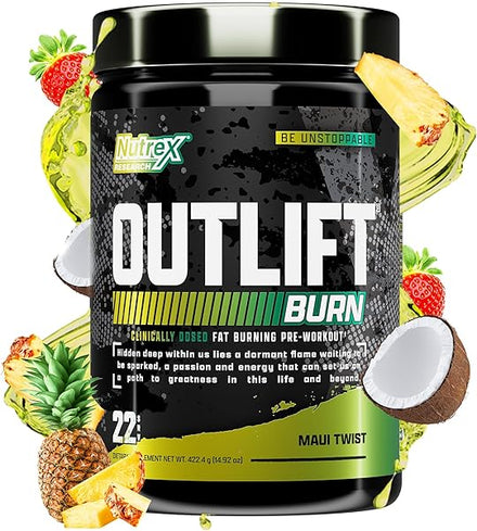 Outlift Burn Thermogenic Pre Workout Powder, 2 in 1 Performance & Shredding Supplement with Metabolyte, GBBGO (22 Servings, Maui Twist) in Pakistan