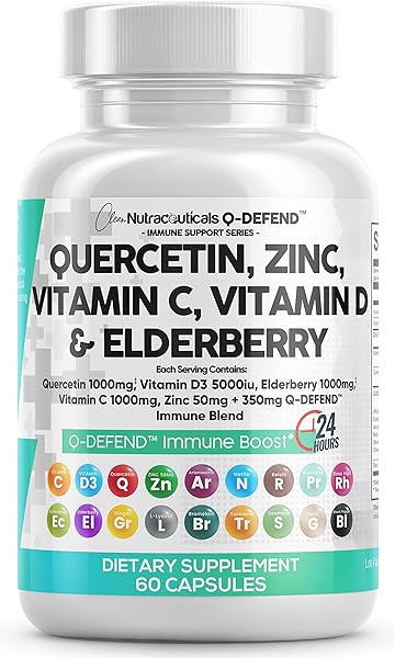 Clean Nutraceuticals Quercetin 1000mg Zinc 50mg Vitamin C 1000mg Vitamin D 5000 IU Bromelain Elderberry - Lung Immune Defense Support Supplement Adults with Artemisinin, Garlic Immunity Allergy Relief in Pakistan