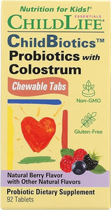 CHILDLIFE ESSENTIALS ChildBiotics Probiotics with Colostrum - Kids Probiotic Chewables, All-Natural, Non-GMO, Gluten-Free - Natural Mixed Berry Flavor, 92 Chewable Tablets in Pakistan