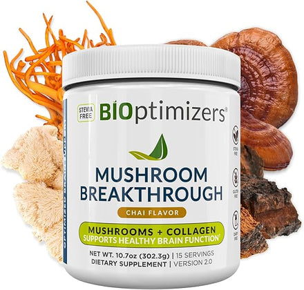 Mushroom Breakthrough - Chai Flavor - Nootropic Supplement Blended Powder of Mushroom, Collagen & Superfoods: Lion’s Mane, Chaga, Reishi (15 Servings) in Pakistan