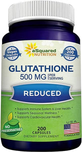 aSquared Nutrition Reduced Glutathione 500mg Per Serving Supplement -200 Capsules -L-Glutathione Antioxidant to Support Liver Health & Detox - Max Strength Powder Pills to Help Immune & Brain Function in Pakistan