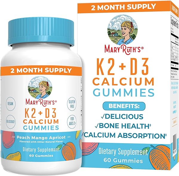 MaryRuth Organics Calcium with Vitamin D & Vitamin K2, 2 Month Supply, Calcium Supplement Supports Bone Health & Joint Support, with Vitamins D3 K2 Gummies, Vegan, Non-GMO, Gluten Free, 60 Count in Pakistan in Pakistan