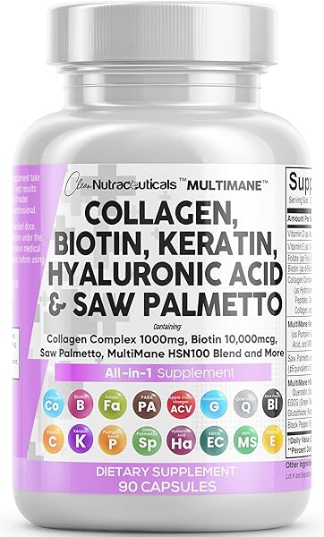 Collagen Pills 1000mg Biotin 10000mcg Keratin Saw Palmetto 2500mg Hyaluronic Acid - Hair Skin and Nails Vitamins and DHT Blocker with Vitamin E Folic Acid Pumpkin Seed MSM - 90 Count in Pakistan