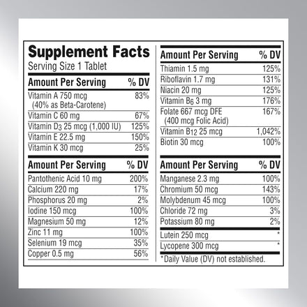 Centrum Silver Multivitamin for Adults 50 Plus, Multivitamin/Multimineral Supplement, Vitamin D3, B Vitamins, Gluten Free, Non-GMO Ingredients, Supports Memory and Cognition in Older Adults - 220 Ct