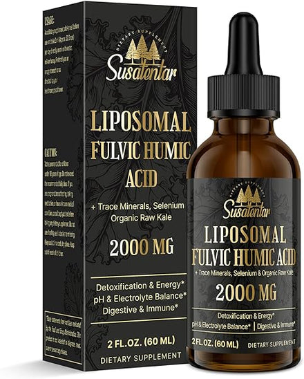 Liposomal Fulvic Humic Acid Drops 2000 MG, Liquid Fulvic Acid Supplement with Humic, Trace Minerals, Selenium & Organic Raw Kale for Energy, Electrolytes, pH Balance, Digestion & Immunity, 2 Oz in Pakistan