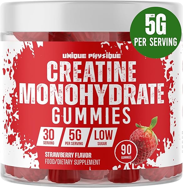 Unique Physique - Creatine Monohydrate Gummies - 5g / 5000mg Per Serving - 1 Month Supply - Supports Muscle Growth - Strawberry Flavour - Vegan & Low Sugar - for Men & Women in Pakistan in Pakistan