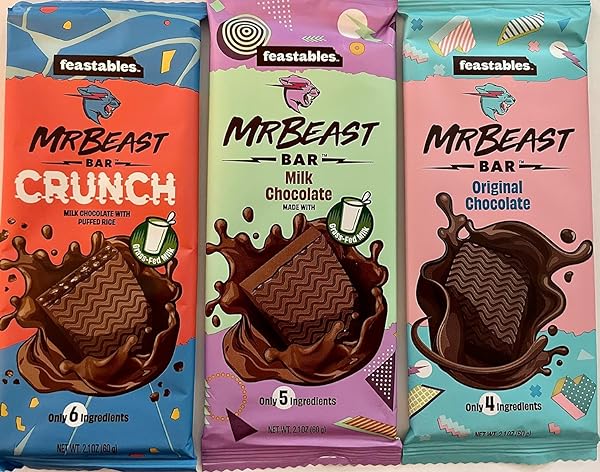 Feastables Mr. Beast Bar Variety Bundle, Milk Chocolate Crunch, Milk Chocolate, Original Chocolate Beast Bars Pack of 3 in Pakistan in Pakistan