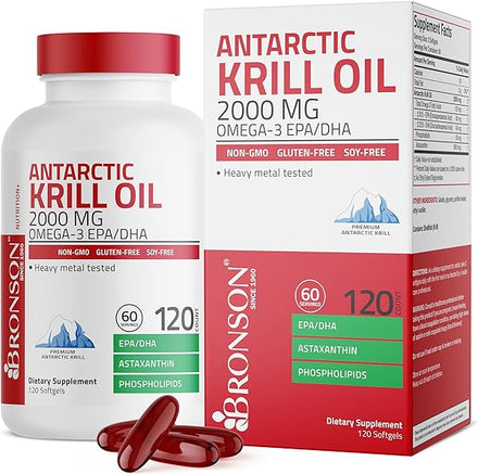 Antarctic Krill Oil 2000 mg with Omega-3s EPA, DHA, Astaxanthin and Phospholipids 120 Softgels (60 Servings) in Pakistan